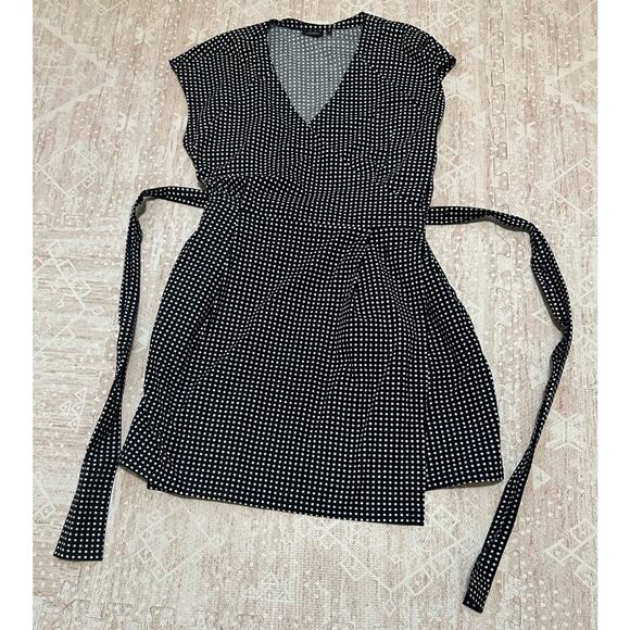 Kate Spade Saturday Wrap Dress White Square Black Size Large Cotton Blend - Picture 3 of 11